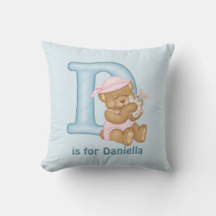 Teddy Bear Letter D Monogram Pillow