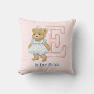 Teddy Bear Letter E Monogram Pillow