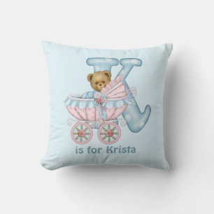 Teddy Bear Letter K Monogram Pillow
