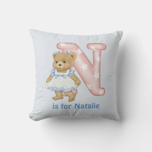 Teddy Bear Letter N Monogram Pillow