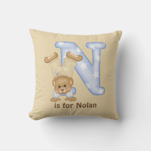 Teddy Bear Letter N Monogram Pillow