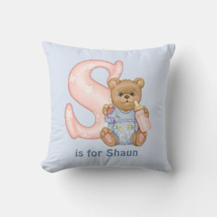 Teddy Bear Letter S Monogram Pillow