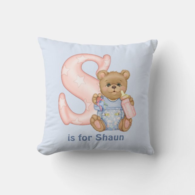 Teddy Bear Letter S Monogram Pillow (Front)