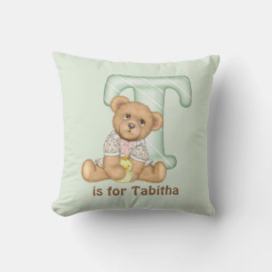 Teddy Bear Letter T Monogram Pillow