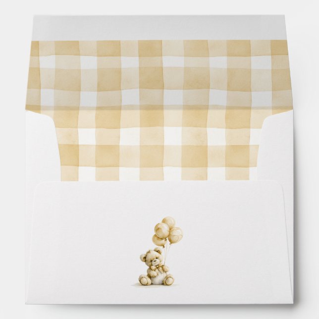 Teddy Bear Light Brown Gingham Check Pattern Envelope (Back (Bottom))