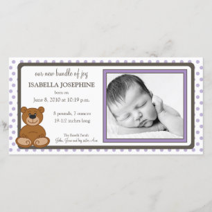 Teddy Bear Lilac Customised Birth Announcement