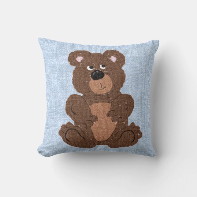 Teddy Bear Linen Blue Cushion (Front)