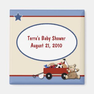 Teddy Bear Little Red Wagon Baby Shower Magnet