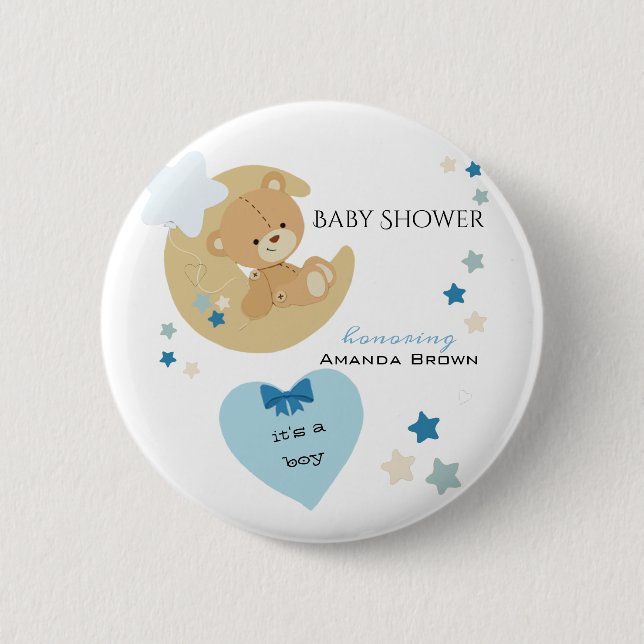 Teddy Bear Love Baby Boy Shower | 6 Cm Round Badge (Front)