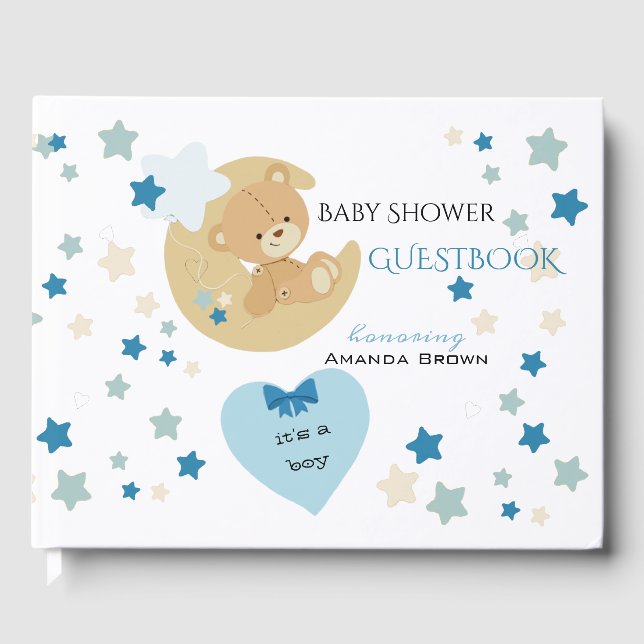 Teddy Bear Love Baby Boy Shower | Guest Book (Front)