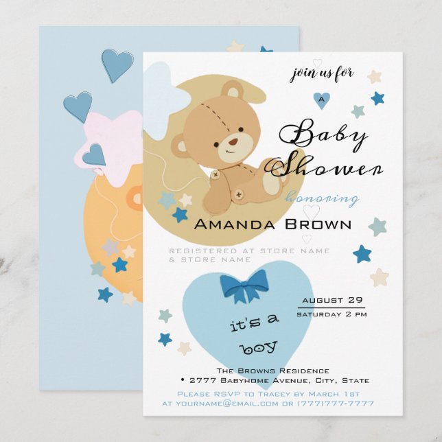 Teddy Bear Love Baby Boy Shower | Invitation (Front/Back)