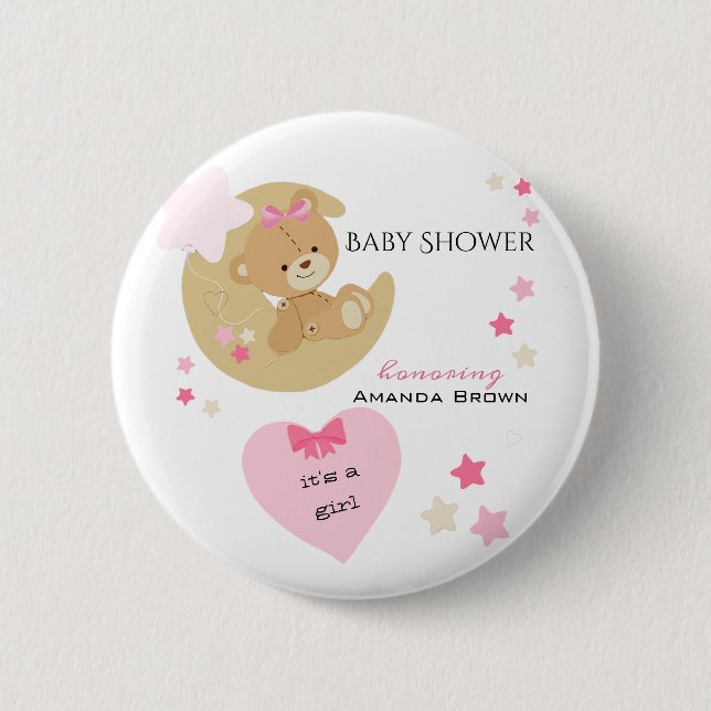 Teddy Bear Love Baby Girl Shower 6 Cm Round Badge (Front)