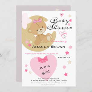 Teddy Bear Love Baby Girl Shower Invitation