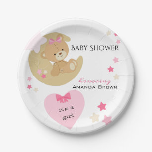 Teddy Bear Love Baby Girl Shower Paper Plate
