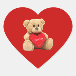 Teddy Bear Love Heart Red Background Heart Sticker