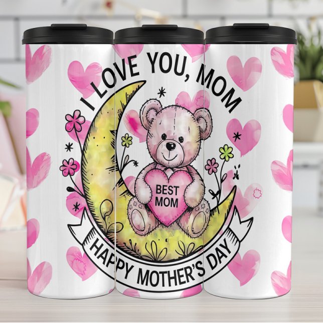 Teddy Bear: Love, Hearts, Best Mum Thermal Tumbler (Creator Uploaded)