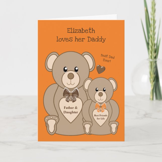 Teddy bear love you daddy orange and brown card (Front)