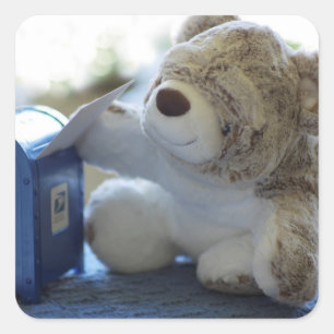 Teddy Bear Mails a Letter 2 Square Sticker