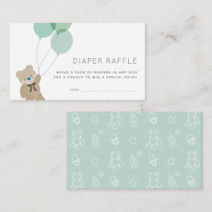 Teddy Bear Mint Baby Shower Diaper Raffle Ticekt Enclosure Card