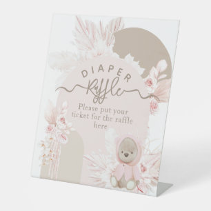 Teddy Bear Modern Boho Girl Baby Shower diaper Pedestal Sign