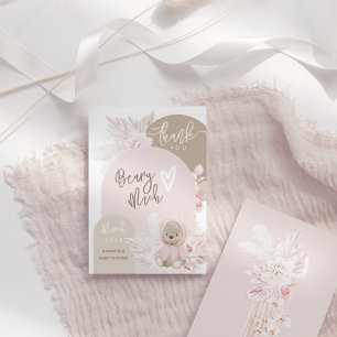 Teddy Bear Modern Boho Girl Baby Shower Thank You Card