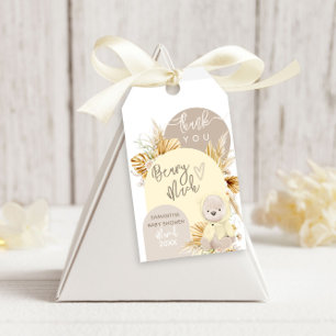Teddy Bear Modern Boho Girl Baby Shower Thanks Gift Tags