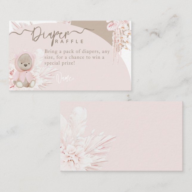Teddy Bear Modern Boho Pink Baby Shower Diaper Enclosure Card (Front/Back)