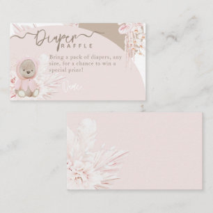 Teddy Bear Modern Boho Pink Baby Shower Diaper Enclosure Card