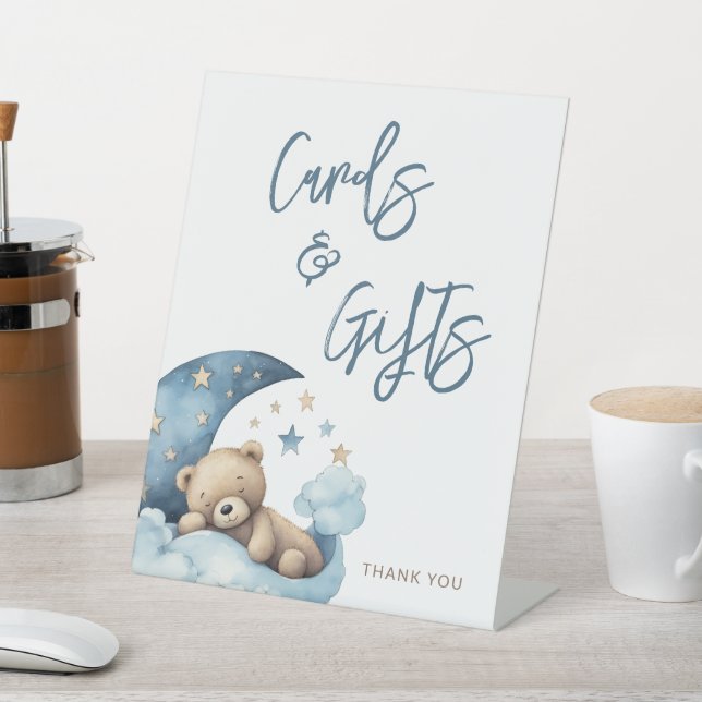 Teddy Bear Moon Baby Shower Cards & Gifts  Pedestal Sign (In SItu)