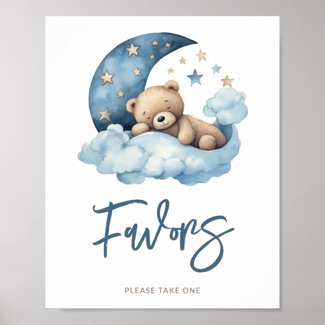 Teddy Bear Moon Baby Shower Favours Poster (Front)