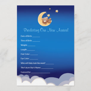 Teddy Bear Moon Baby Shower Prediction  Card
