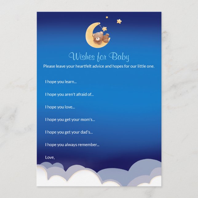 Teddy Bear Moon Baby Shower Wishes For Baby Card (Front)