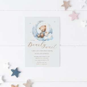 Teddy Bear Moon Bearly Wait Baby Shower Invitation
