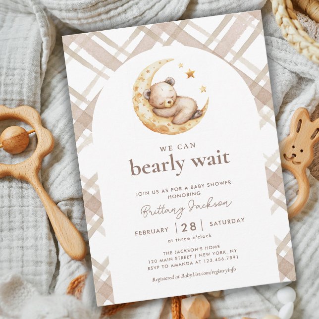Teddy Bear Moon Beige Gender Neutral Baby Shower  Invitation (Creator Uploaded)