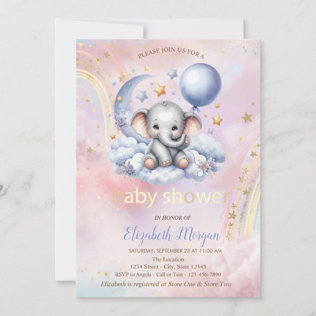 Teddy Bear Moon Cloud Rainbow Baby Shower  Invitation (Front)