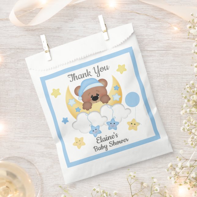 Teddy Bear Moon Clouds Stars Baby Boy Shower Favour Bags (Clipped)
