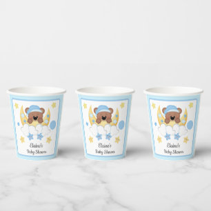 Teddy Bear Moon Clouds Stars Baby Boy Shower Paper Cups