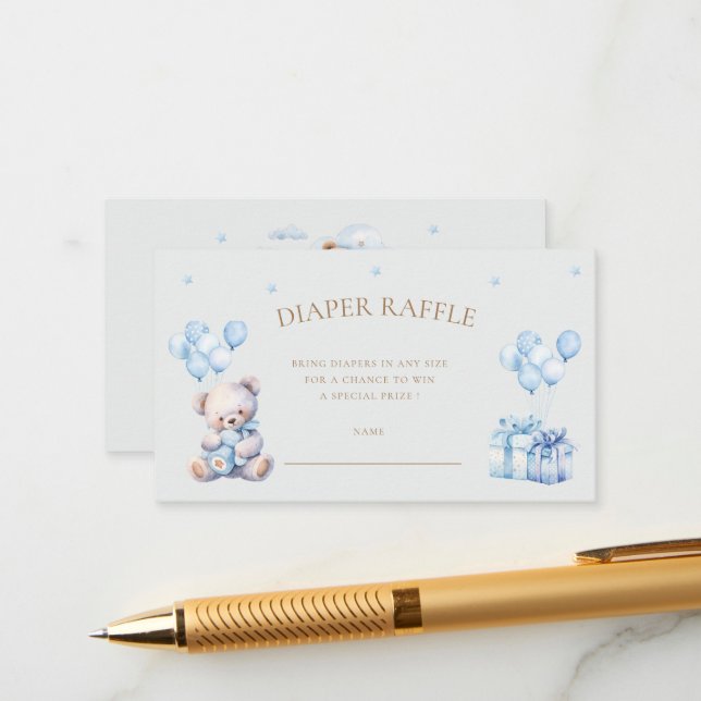 Teddy Bear Moon Diaper Raffle Ticket Enclosure Card (Front/Back In Situ)