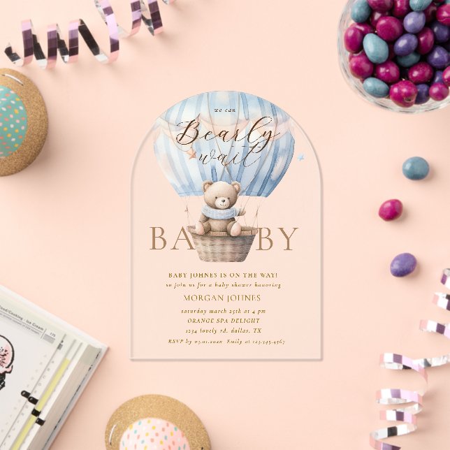 Teddy Bear Moon Over the Moon Baby Shower Acrylic Invitations (Insitu (Celebration))