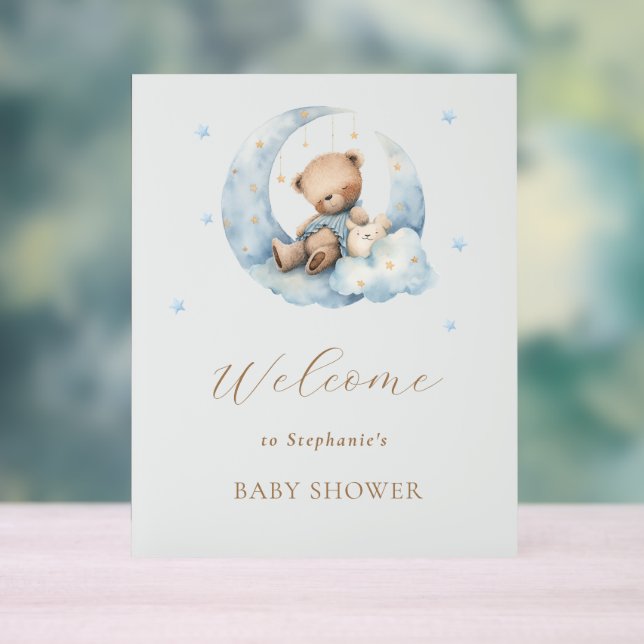 Teddy Bear Moon Over the Moon Baby Shower Acrylic Sign (Neutral)