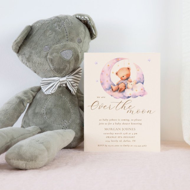Teddy Bear Moon Over the Moon Baby Shower Invitation (Creator Uploaded)