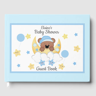 Teddy Bear Moon Stars Baby Boy Shower Guest Book
