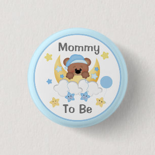 Teddy Bear Moon Stars Baby Boy Shower Mum To Be 3 Cm Round Badge