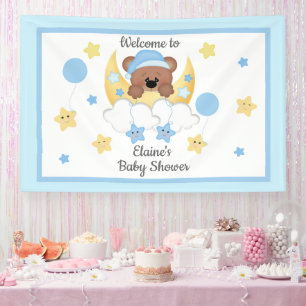 Teddy Bear Moon Stars Baby Boy Shower Welcome Sign