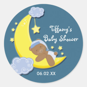 Teddy Bear Moon & Stars Baby Shower Blue Sticker