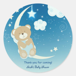 Teddy Bear Moon & Stars Baby Shower Custom Favour Classic Round Sticker