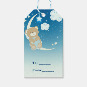 Teddy Bear Moon & Stars Baby Shower Custom Favour Gift Tags