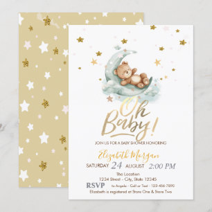 Teddy Bear Moon Stars Baby Shower Invitation