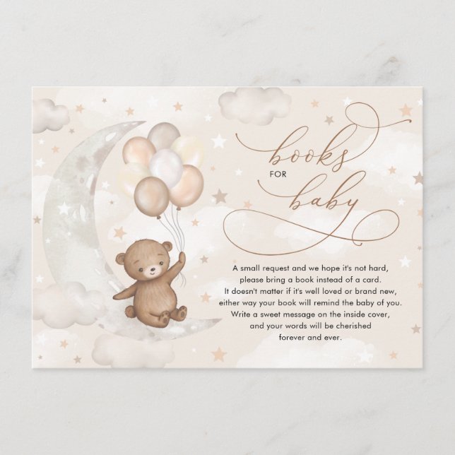 Teddy Bear Moon Stars Balloons Books for Baby Enclosure Card (Front)