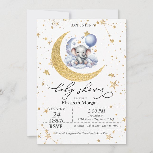 Teddy Bear Moon,Stars Watercolor Baby Shower  Invitation (Front)